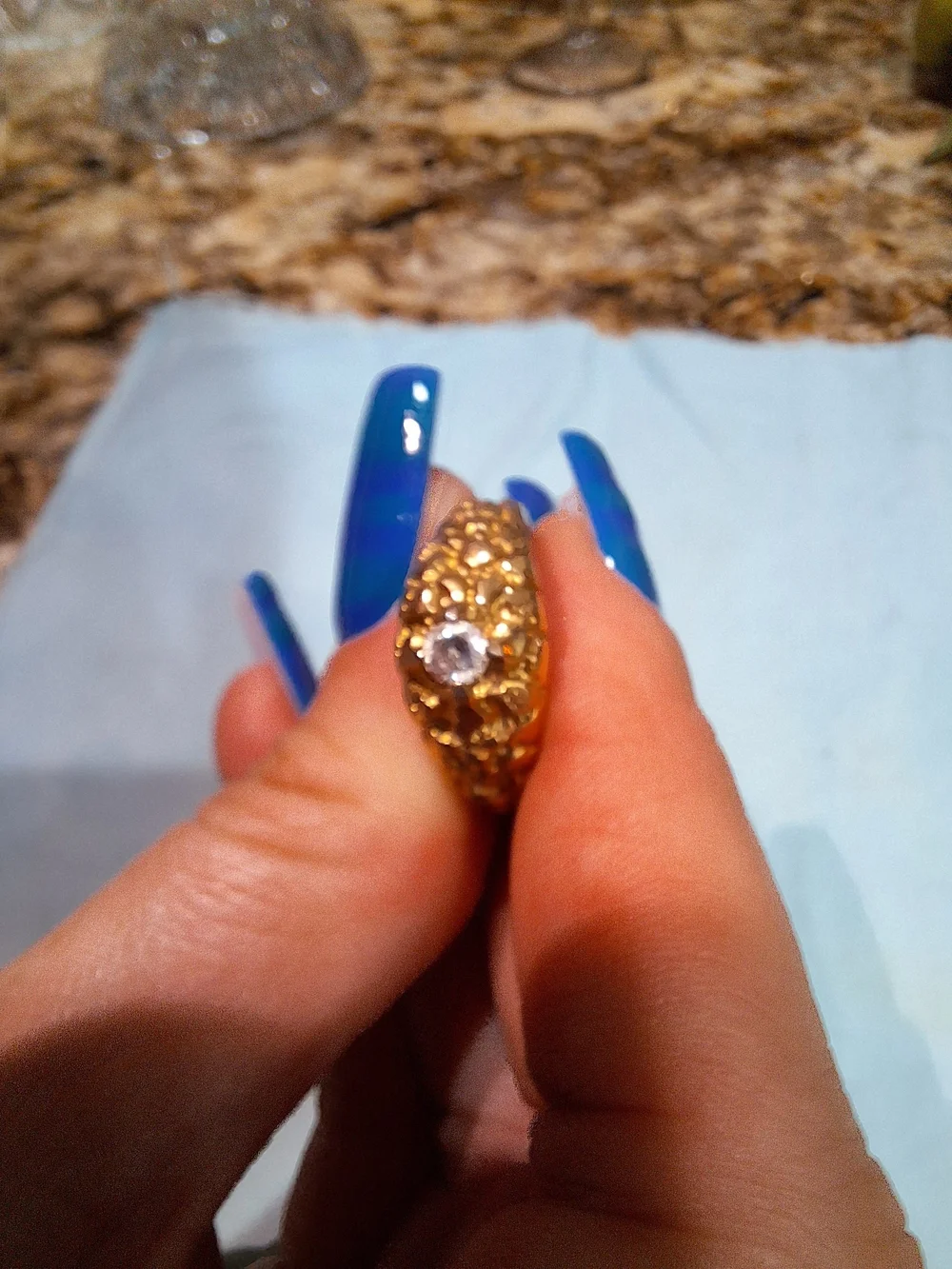 Gold Nugget Diamond Accent Womens Ring